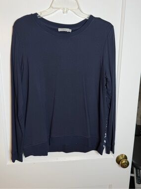 Dalia Blue Crew Neck Sweatshirt Women’s Size Large Long Sleeve Lace Back